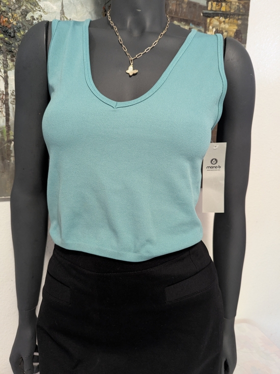 Mono B Tops - mono b Sky Blue V-Neck Ribbed Tank Top